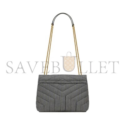 YSL LOULOU SMALL IN Y-QUILTED STRIPED DENIM 494699FAA7G4165 (23*17*9cm)