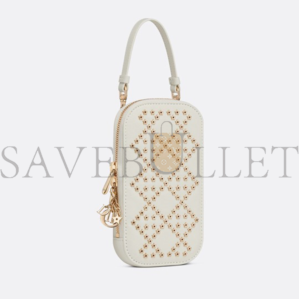 DIOR LAMBSKIN CANNAGE LUCKY STAR STUDDED MINI LADY DIOR WHITE (17*14*8cm)