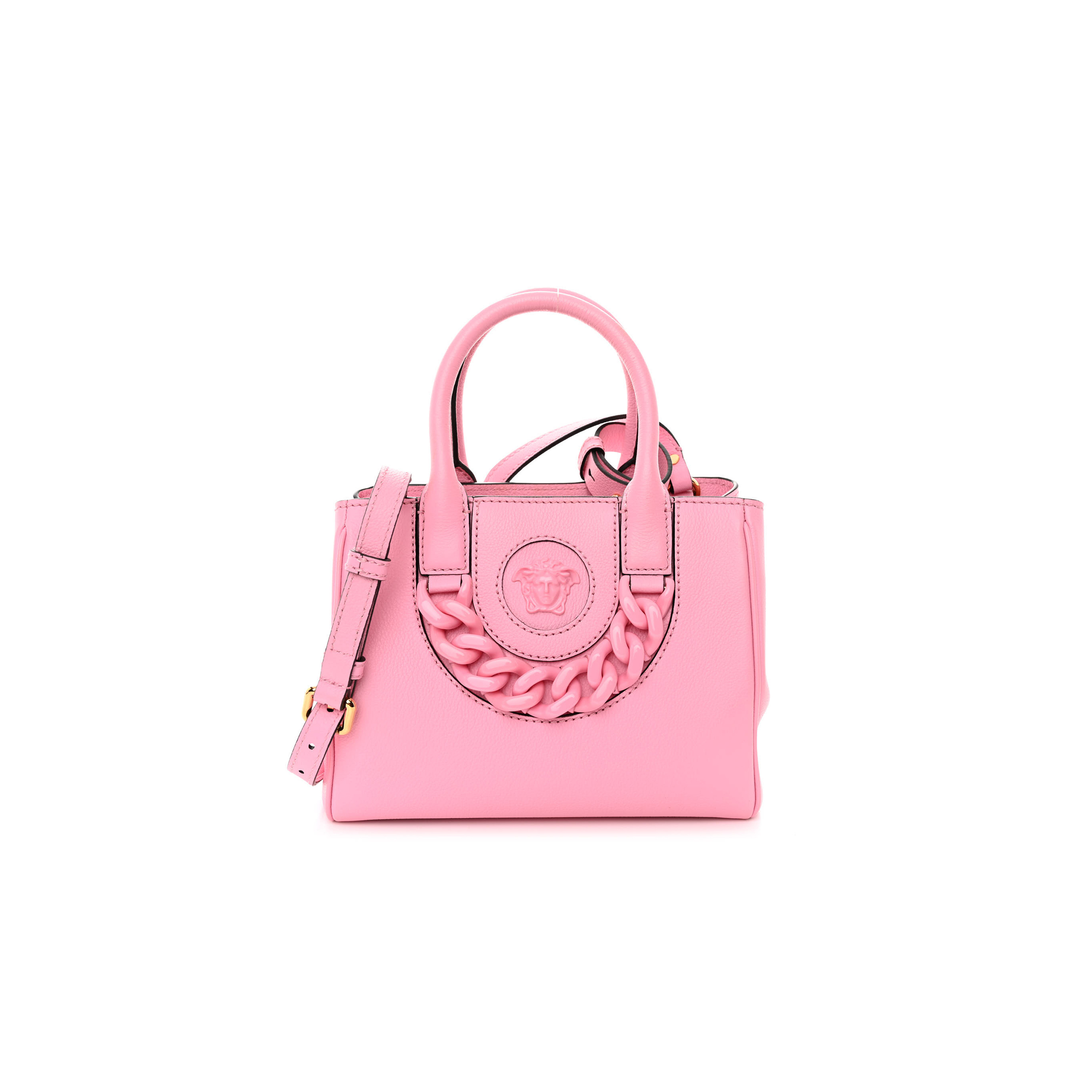 VERSACE GRAINED CALFSKIN SMALL LA MEDUSA CHAIN TOTE BABY PINK (22*17*10cm)