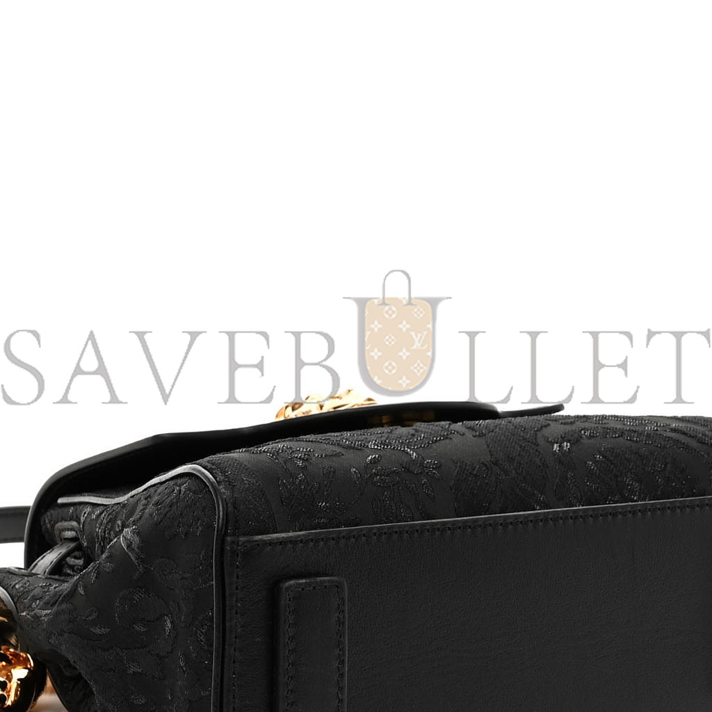 VERSACE CALFSKIN LUREX CLOQUET SMALL LA MEDUSA CHAIN TOP HANDLE HANDBAG BLACK  (20*17*10cm)