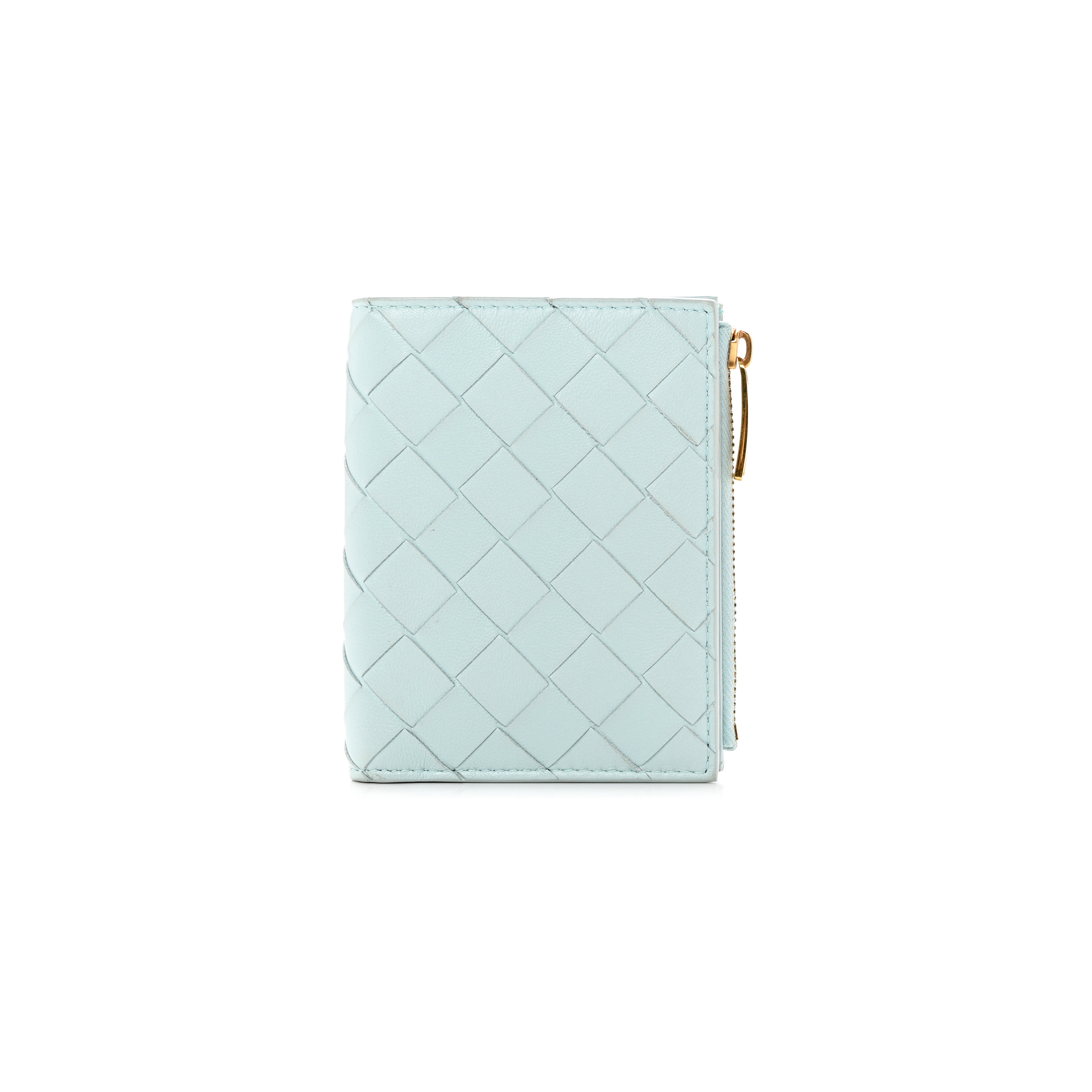 BOTTEGA VENETA NAPPA INTRECCIATO BIFOLD ZIP WALLET TEAL WASHED (10*11*1cm)