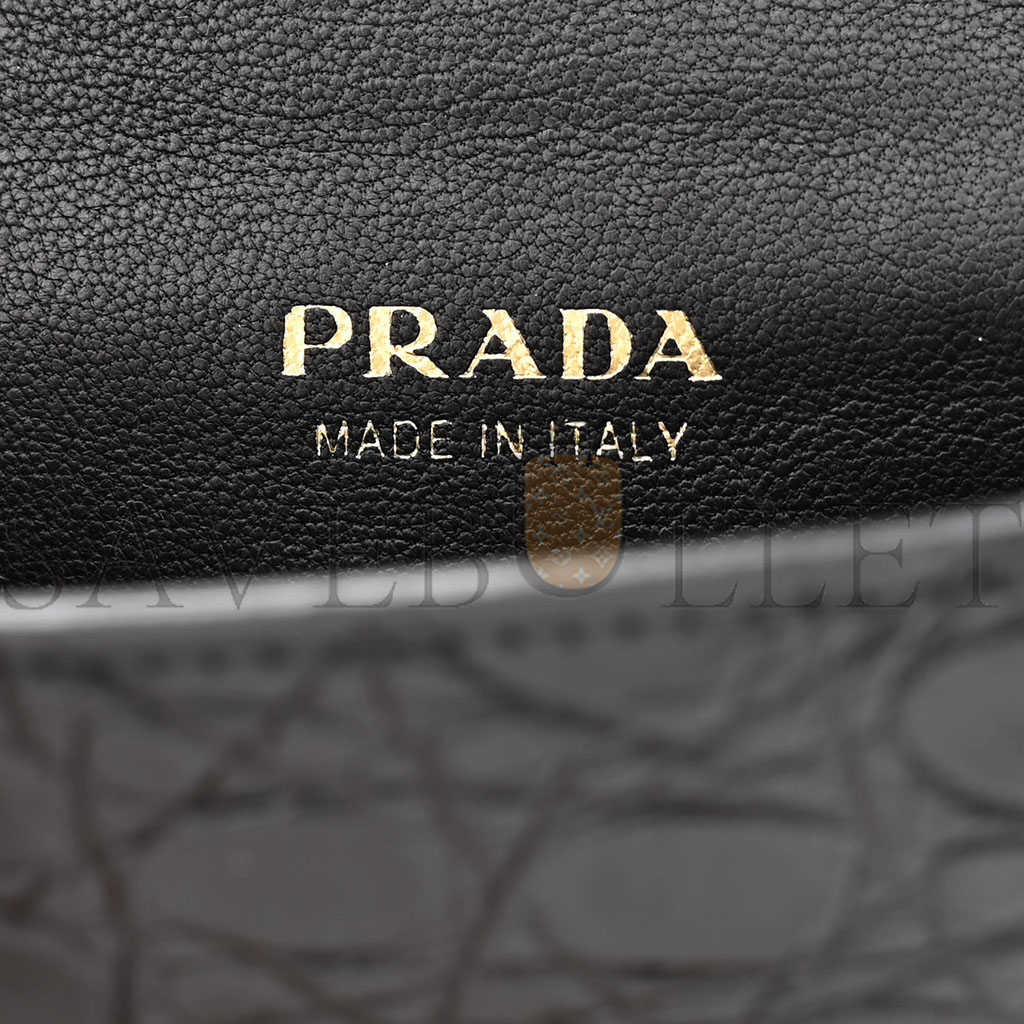 PRADA CROCODILE MICRO CAHIER BAG BLACK (10*9*5cm)