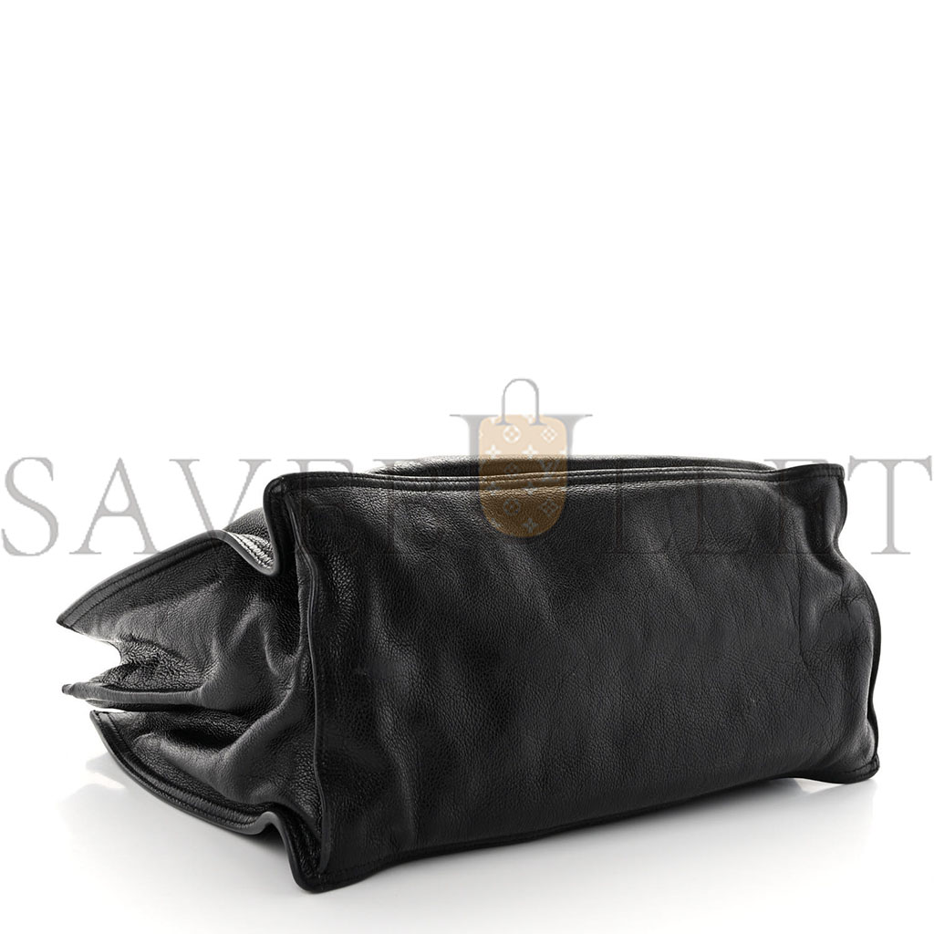 PRADA GLACE CALFSKIN ETIQUETTE SHOPPING BAG BLACK ASTRALE (33*22*16cm)