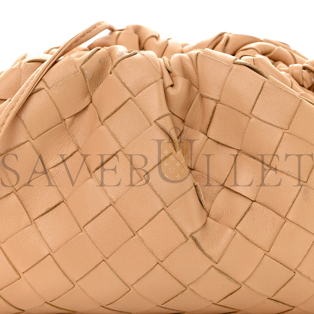 BOTTEGA VENETA NAPPA INTRECCIATO THE MINI POUCH ALMOND  (22*13*6cm)