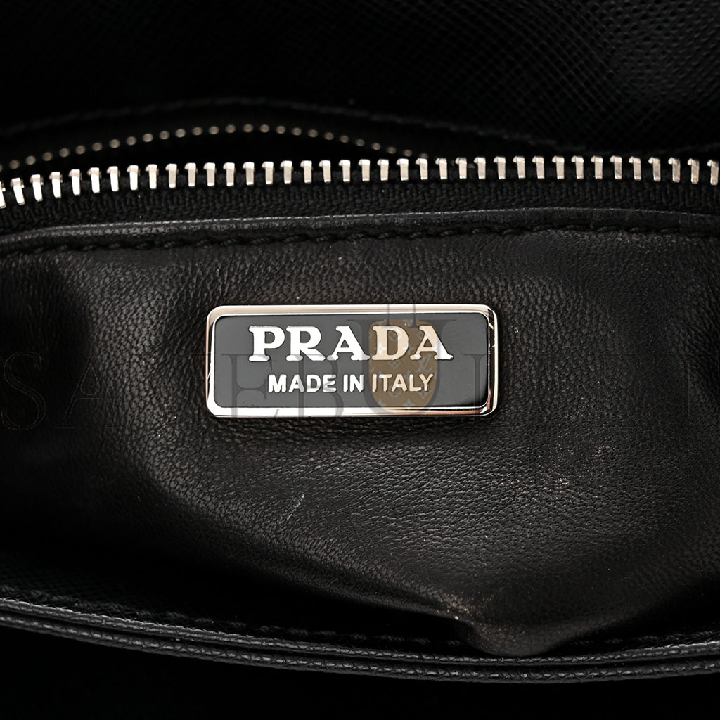 PRADA SAFFIANO TESSUTO NYLON CHAIN SHOULDER BAG BLACK (24*15*5cm)