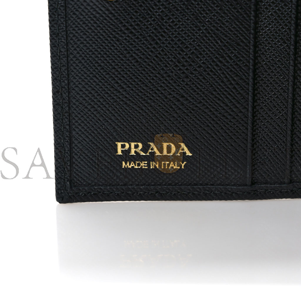 PRADA SAFFIANO TRIANGLE BI-FOLD WALLET BLACK (11*8*3cm)