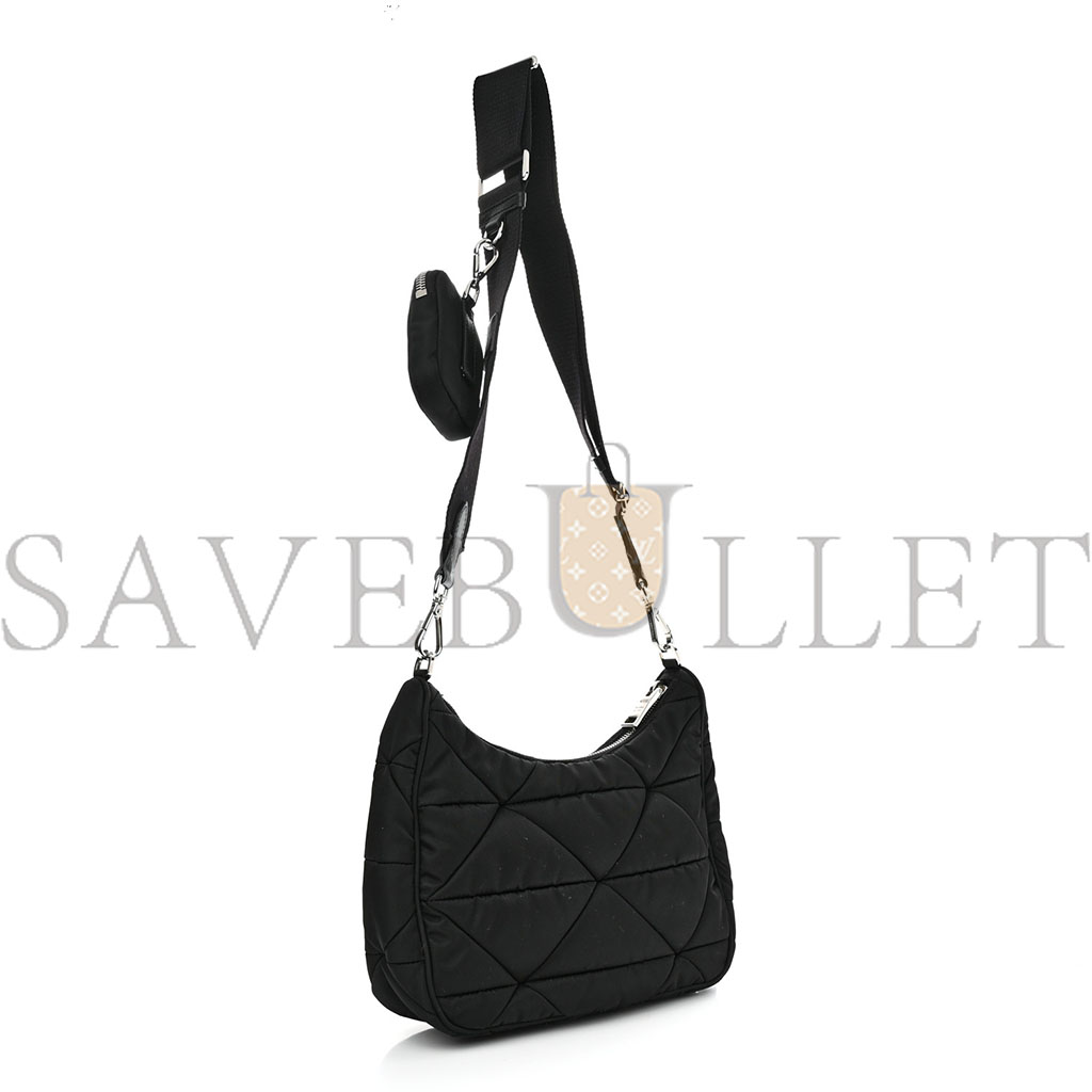 PRADA TESSUTO NYLON QUILTED PATCHWORK RE-EDITION HOBO BAG BLACK (24*20*7cm)