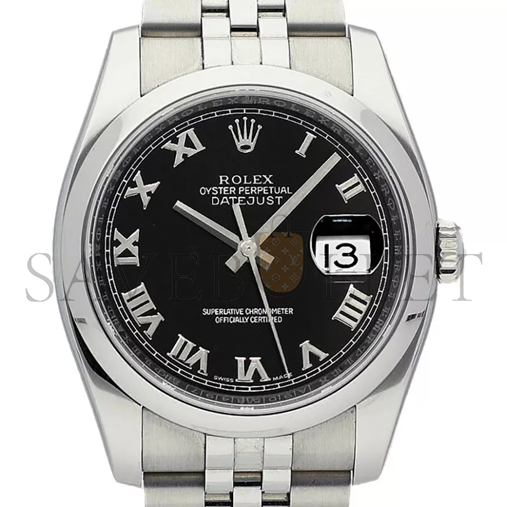 ROLEX DATEJUST BLACK DIAL STAINLESS STEEL JUBILEE BRACELET AUTOMATIC WATCH 116200