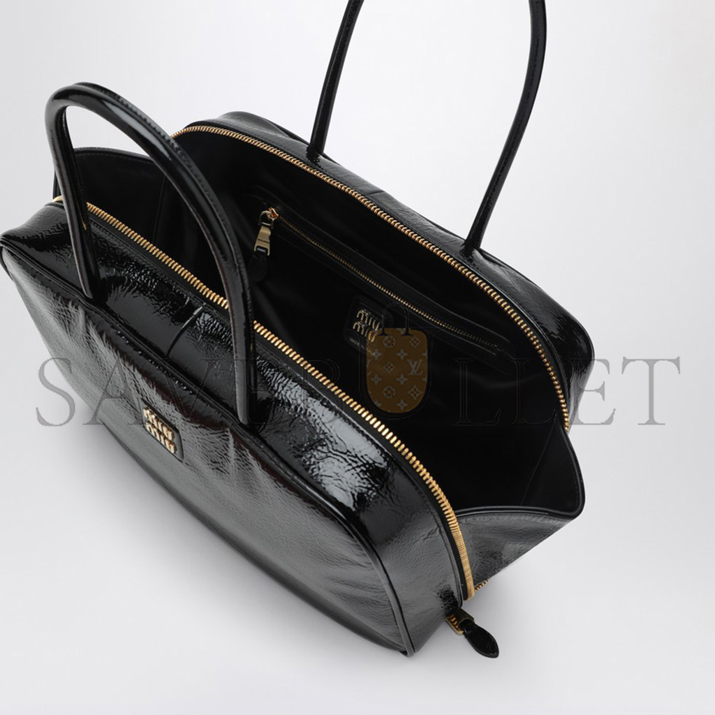 MIU MIU BLACK BEAU BAG IN NAPLAK PATENT LEATHER 5BB117 (34*23*10cm)