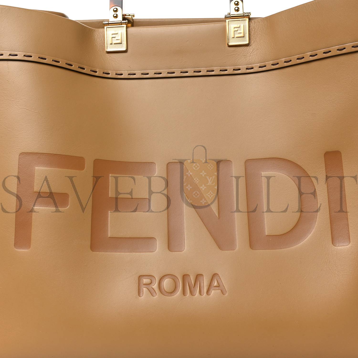 FENDI VITELLO KING PLEXIGLASS LOGO EMBOSSED MEDIUM FENDI SUNSHINE SHOPPER TOTE MIELE SCURO (36*30*16cm)