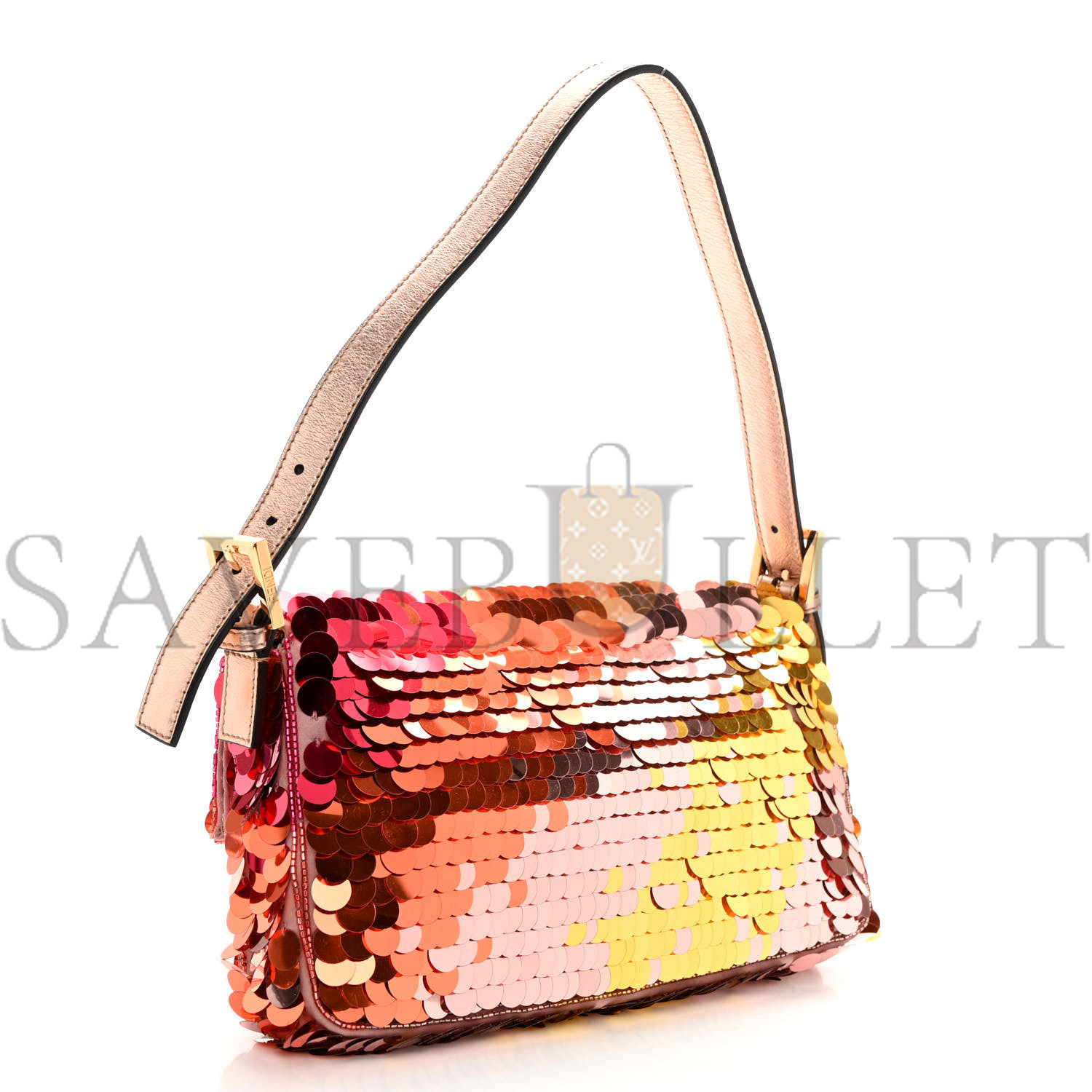 FENDI SEQUIN PAILLETTES VITELLO LAMINATO STRIPED BAGUETTE 1997 MULTICOLOR (27*15*6cm)