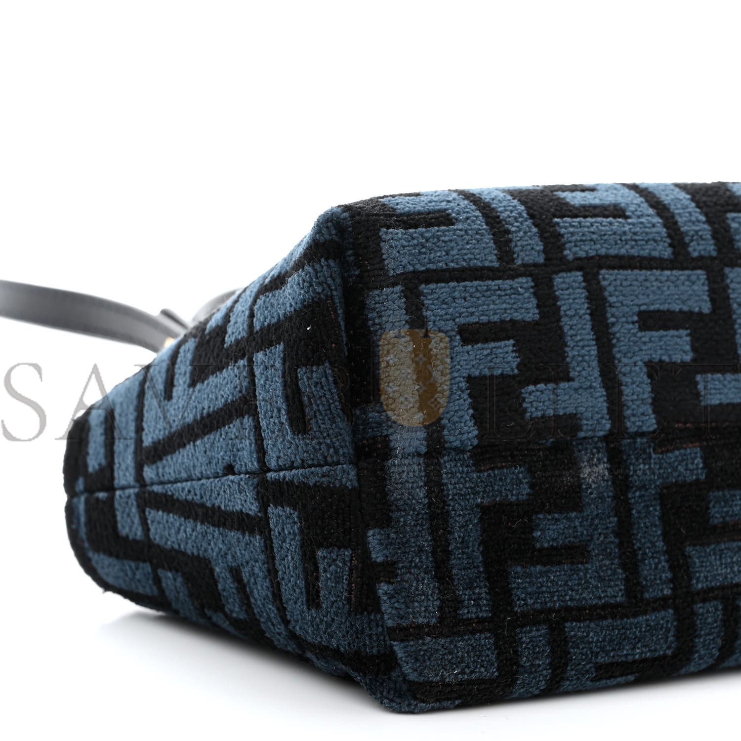 FENDI CHENILLE VITELLO KING PLEXIGLASS FF MINI BY THE WAY TOP HANDLE BOSTON BAG BLUE BLACK (17*11*8cm)