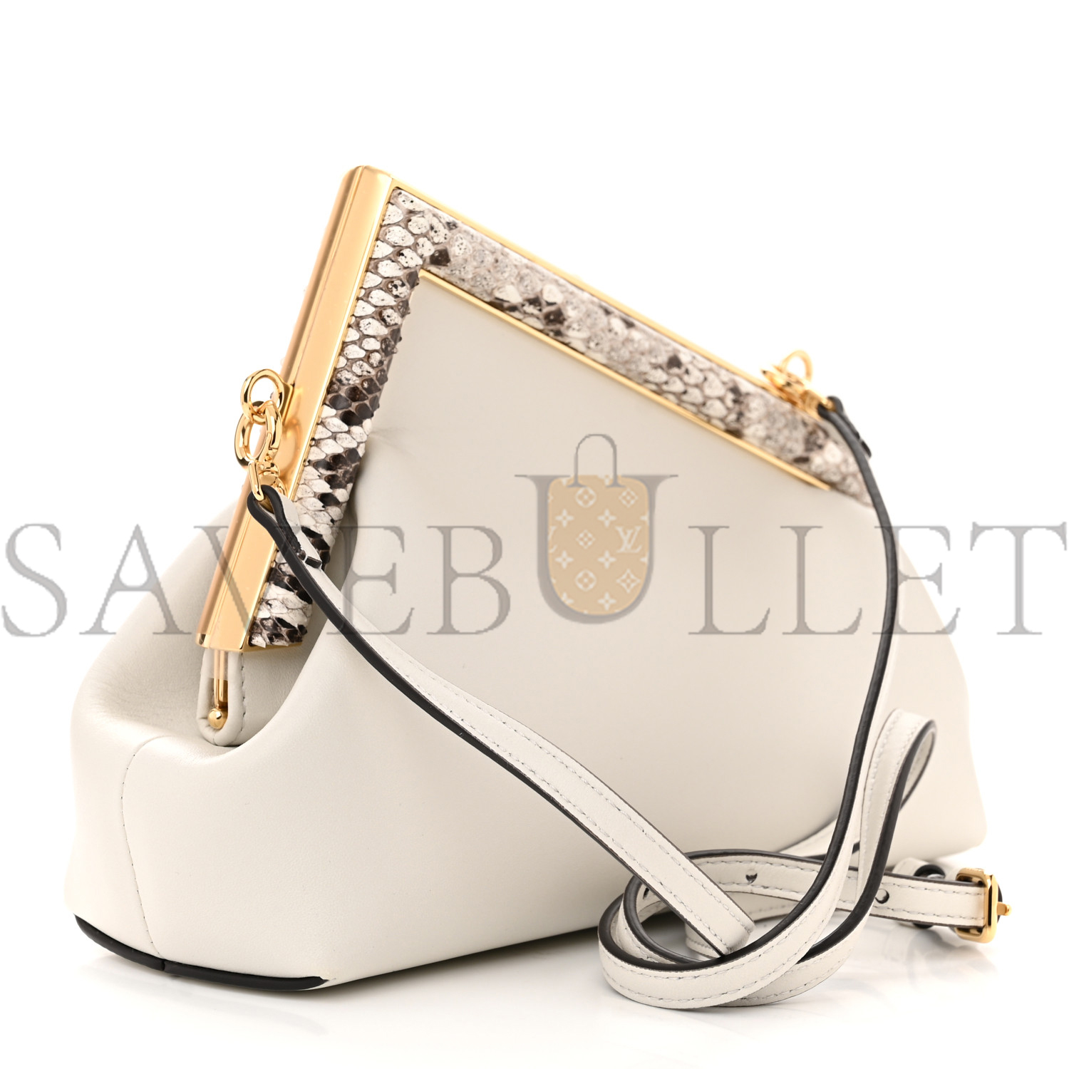 FENDI SHINY NAPPA SNAKESKIN SMALL FENDI FIRST WHITE ROCCIA (24*19*9cm)