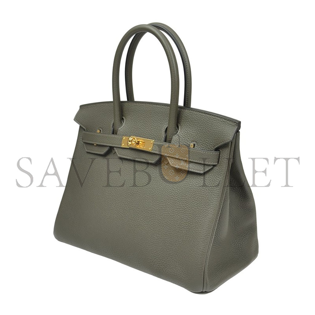 HERMES MASTER BIRKIN 30 TOGO LEATHER ALMOND GREEN GOLD BUCKLE HANDBAG BK30C6TGGP (30*23*15cm)