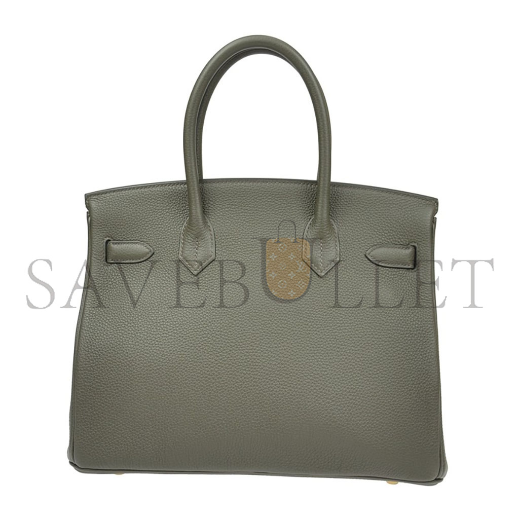 HERMES BIRKIN 30 TOGO LEATHER ALMOND GREEN GOLD BUCKLE HANDBAG BK30C6TGGP (30*23*15cm)