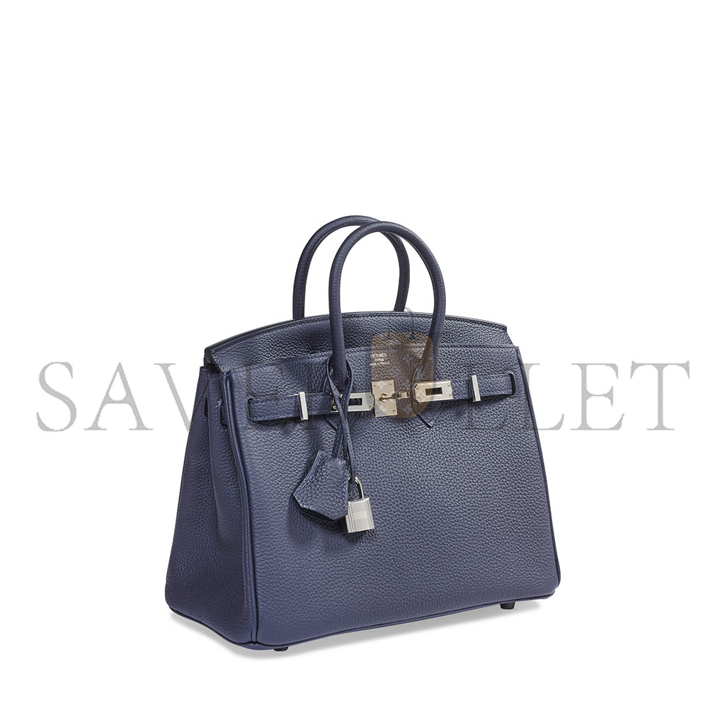 HERMES BIRKIN 30 TOGO LEATHER MIDNIGHT BLUE POPPY ORANGE SILVER BUCKLE BAG 454074 (30*23*15cm)