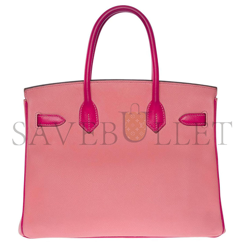 HERMES BIRKIN 30 TOGO LEATHER CHERRY PINK AND PEACH HORSESHOE ENGRAVED GOLD BUCKLE HANDBAG 101220 (30*23*15cm)