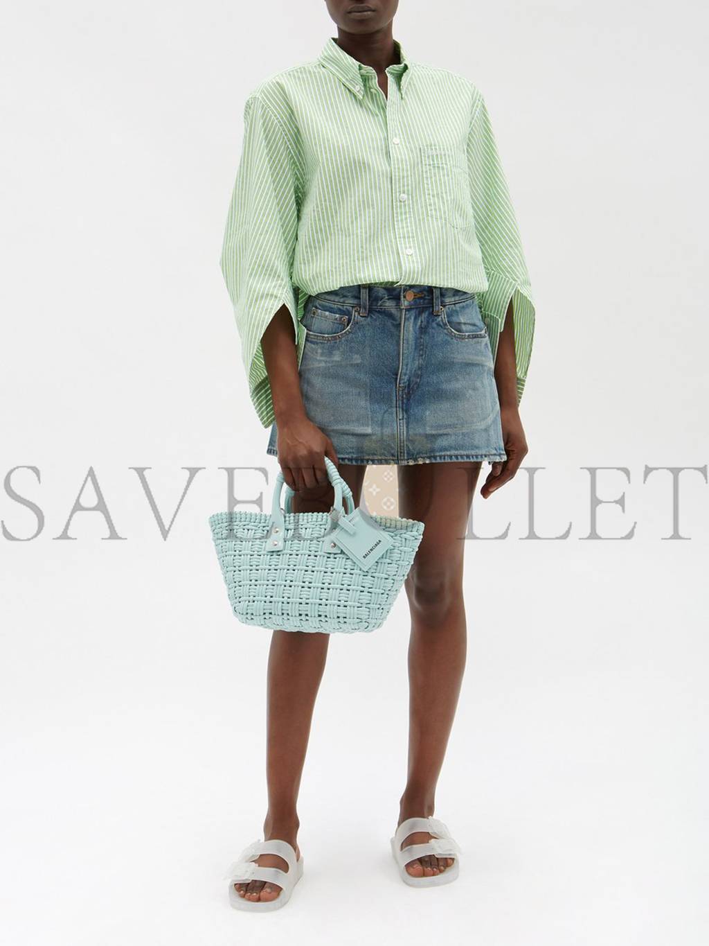 BALENCIAGA GREEN BISTRO XS WOVEN FAUX-LEATHER BASKET BAG MATCHESFASHION US (22*20*12.5cm)