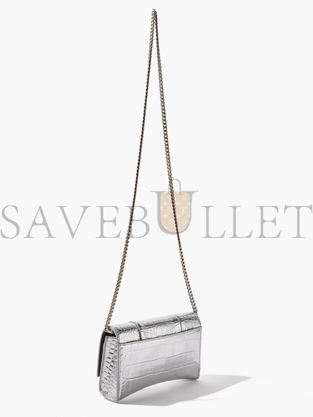 BALENCIAGA SILVER HOURGLASS CROCODILE-EFFECT LEATHER CROSS-BODY BAG  MATCHESFASHION US (19*12*4.5cm)