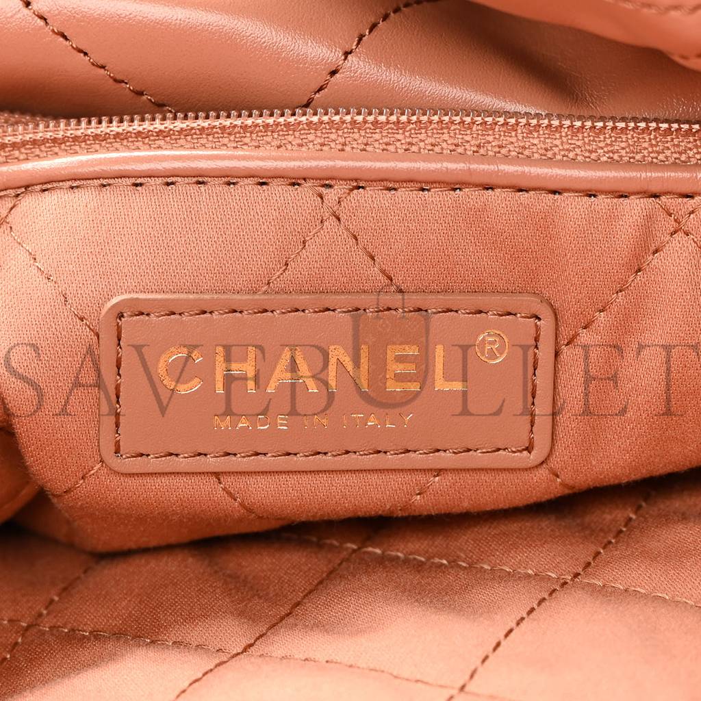 CHANEL SHINY CALFSKIN QUILTED CHANEL 22 CAMEL GOLD HARDWARE (37*35*7cm)