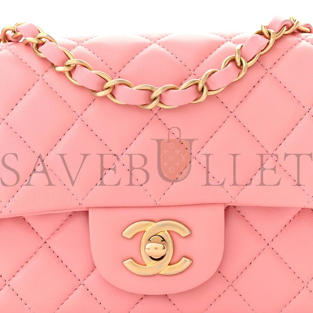 CHANEL LAMBSKIN QUILTED MINI RECTANGULAR FLAP PINK GOLD HARDWARE (20*11*6cm)