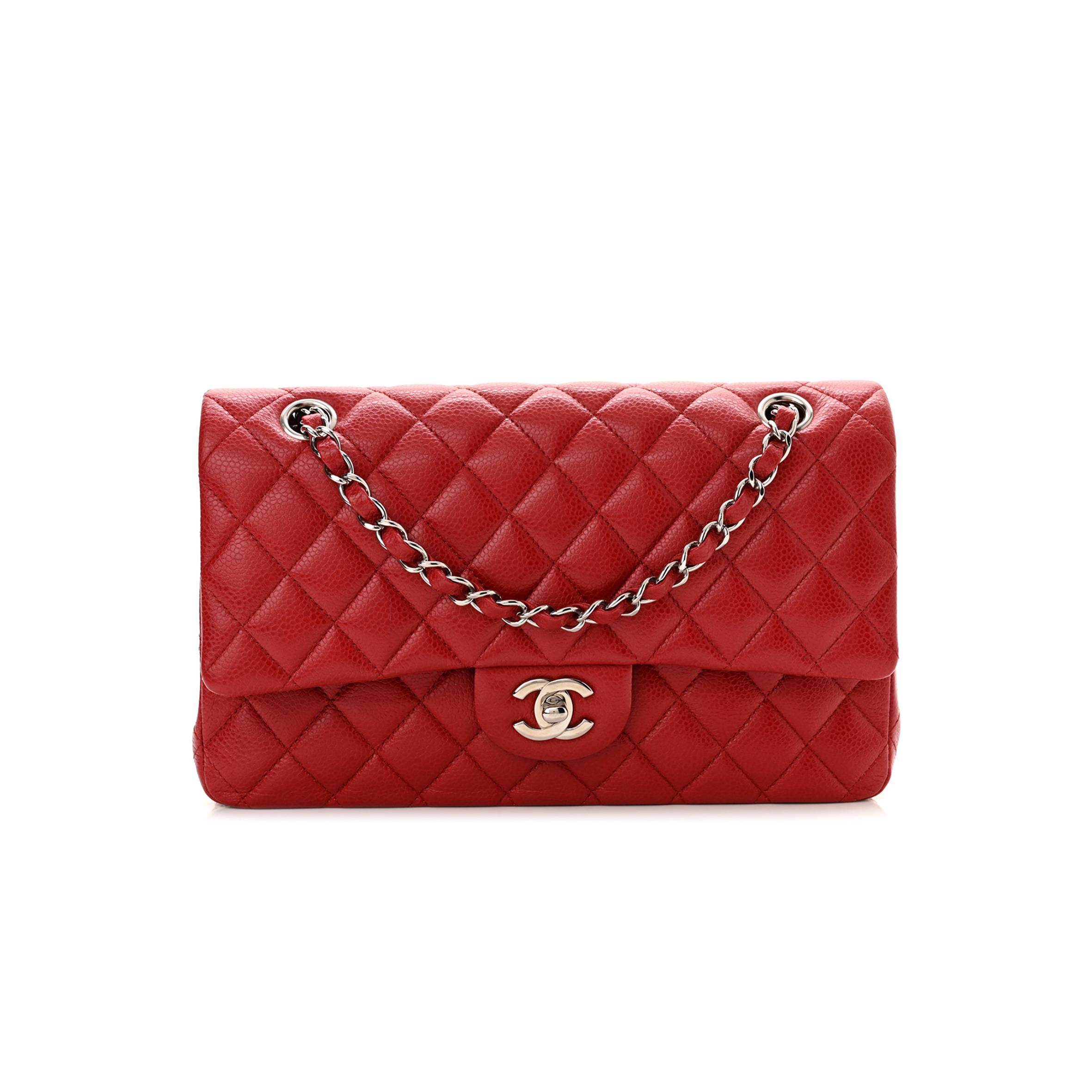 CHANEL CAVIAR QUILTED MEDIUM DOUBLE FLAP RED ROSE GOLD HARDWARE (25*15*6cm)