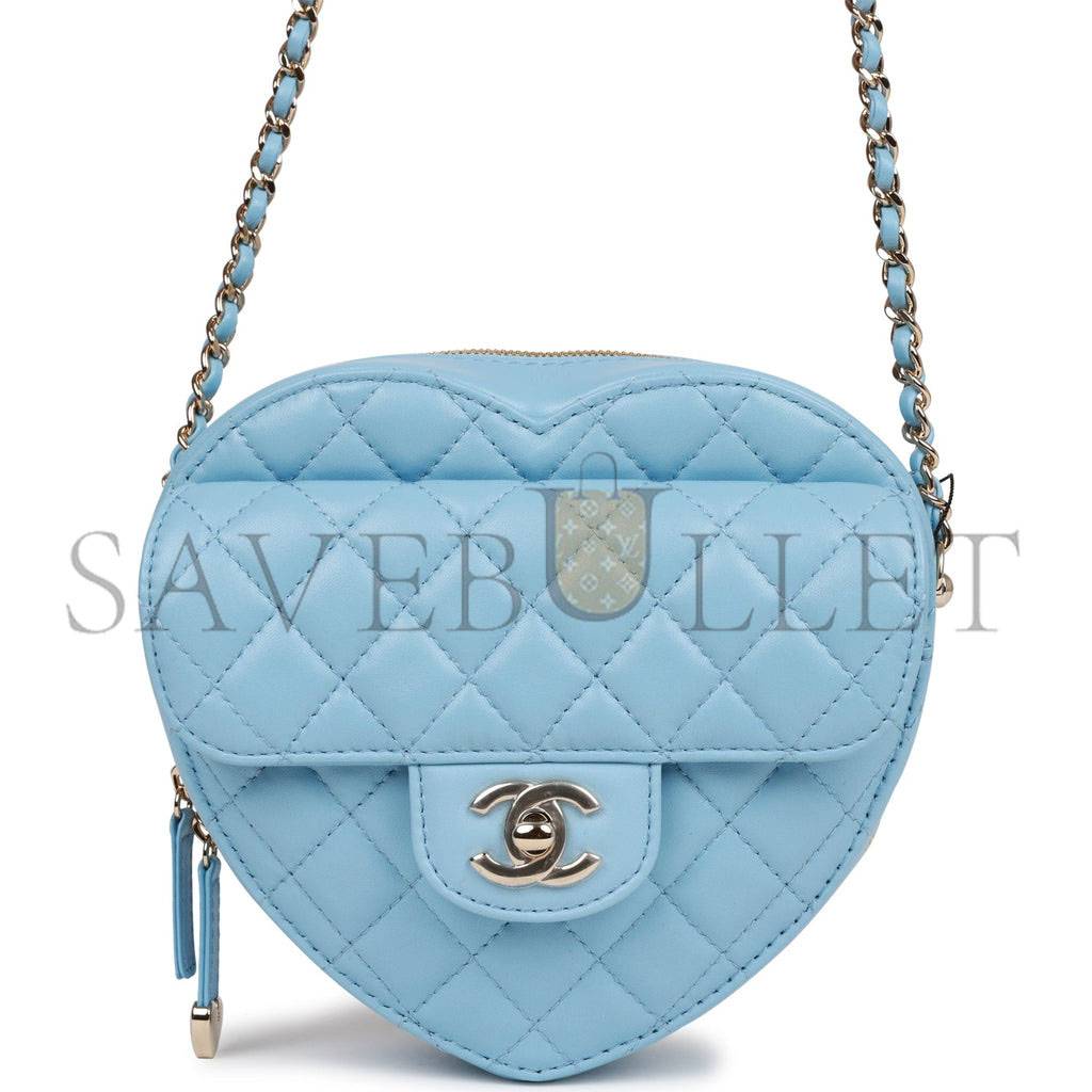 CHANEL CC IN LOVE LARGE HEART BAG BLUE LAMBSKIN LIGHT GOLD HARDWARE (20*18*6cm)