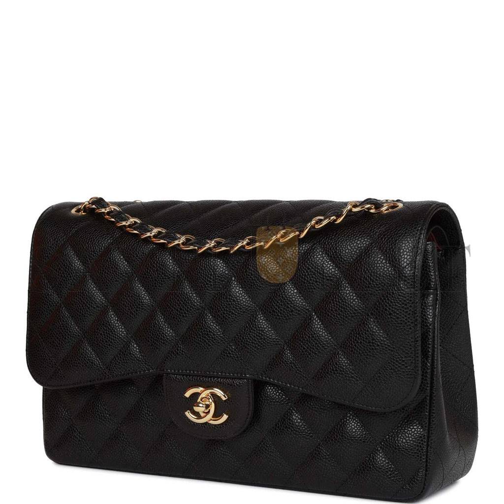 CHANEL JUMBO CLASSIC DOUBLE FLAP BAG BLACK CAVIAR GOLD HARDWARE (30*20*9cm)