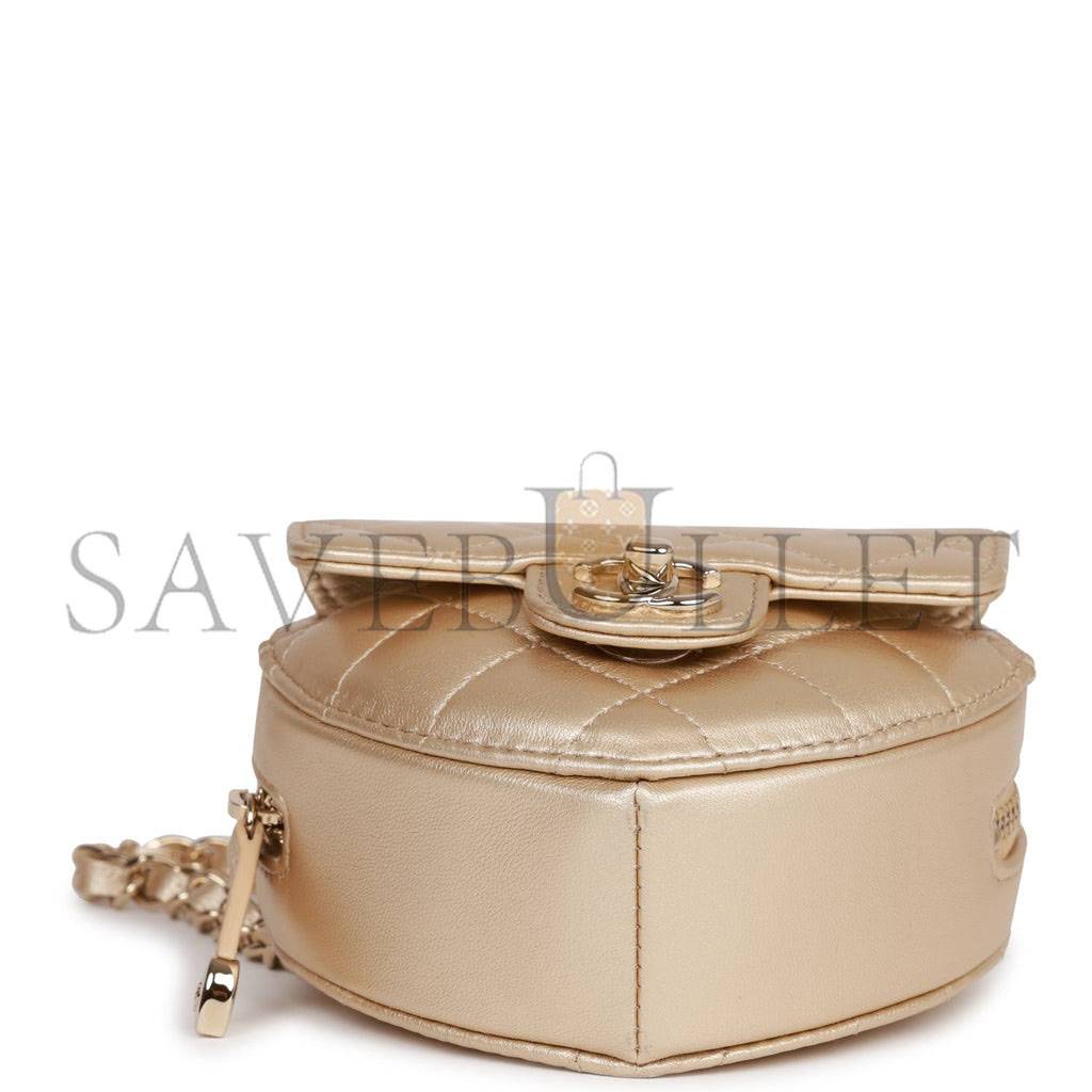 CHANEL CC IN LOVE HEART BELT BAG GOLD LAMBSKIN LIGHT GOLD HARDWARE (11*10*4cm)