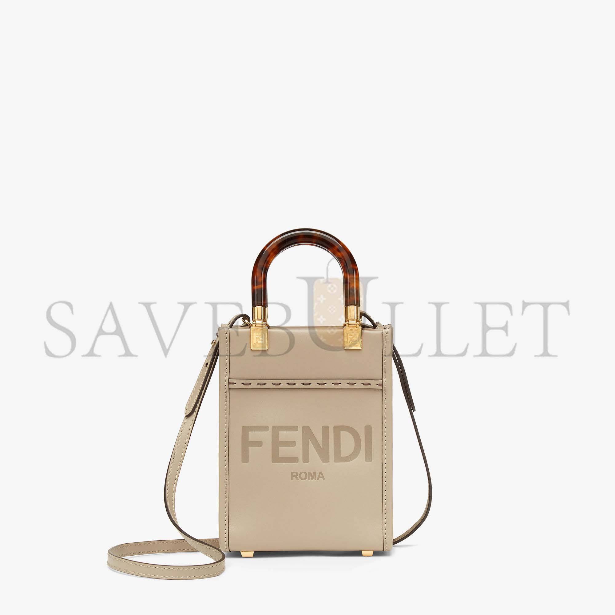 FENDI MINI SUNSHINE SHOPPER - DOVE-GRAY LEATHER MINI-BAG 8BS051ABVLF0E65 (18*13*6.5cm)