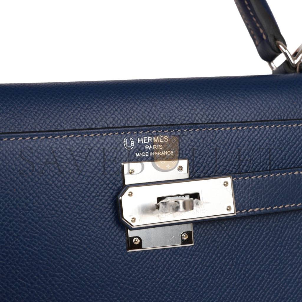 HERMES SPECIAL ORDER (HSS) KELLY SELLIER 28 BLEU INDIGO EPSOM PALLADIUM HARDWARE (28*22*10cm)