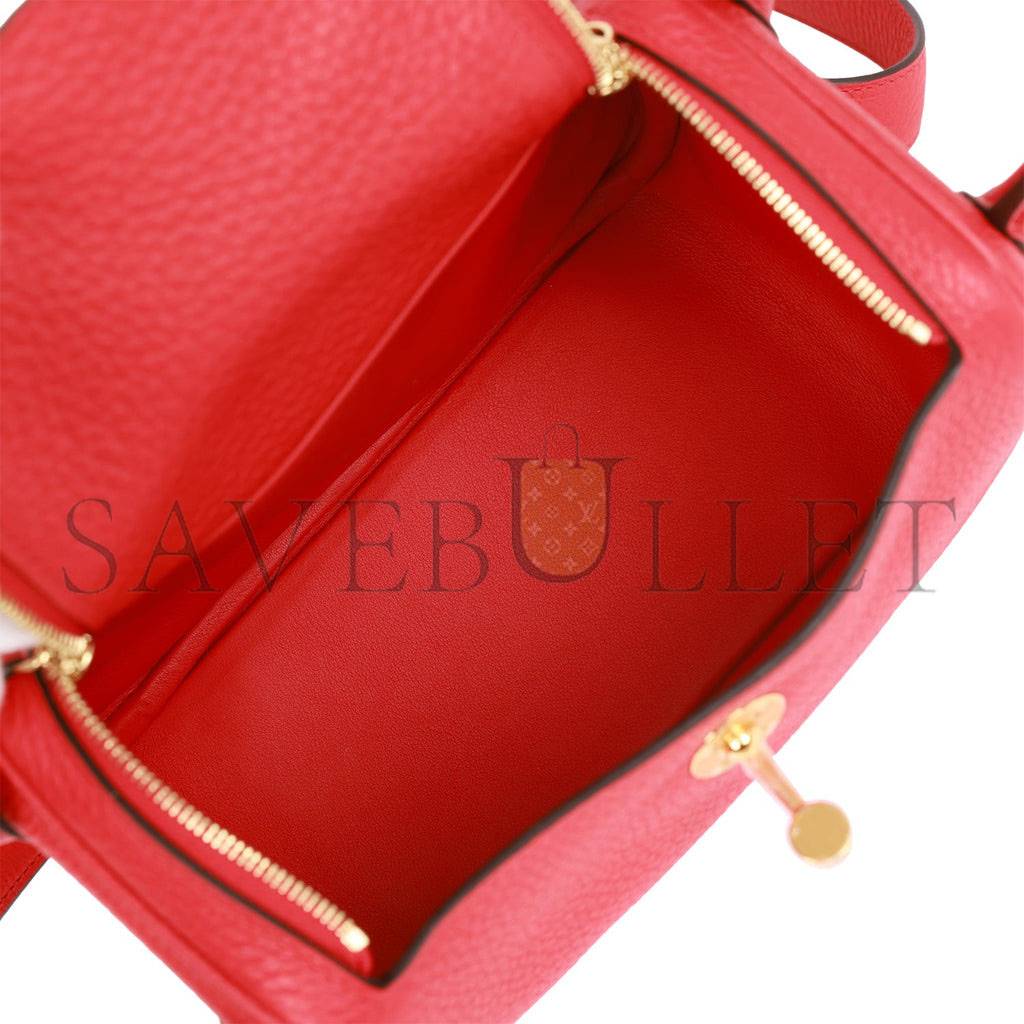 HERMES MINI LINDY ROUGE DE COEUR CLEMENCE GOLD HARDWARE (19*12.5*9)