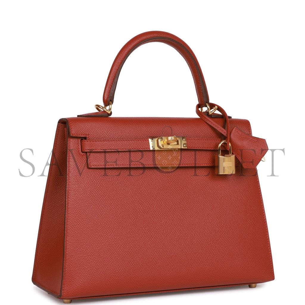 HERMES KELLY SELLIER 25 ROUGE VENETIAN EPSOM GOLD HARDWARE   (25*17*7cm)