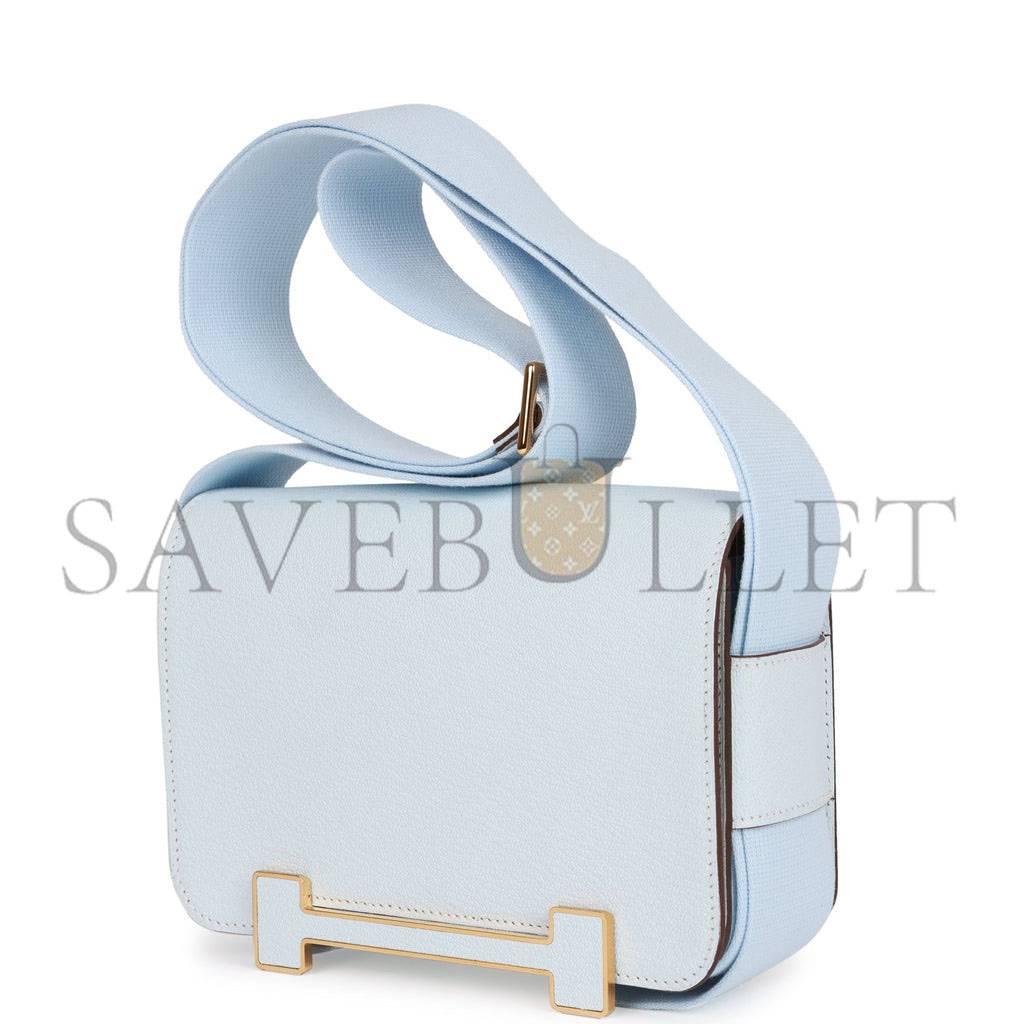 HERMES GETA BLEU BRUME VERSO CHEVRE GOLD HARDWARE (20.3*14*6.4cm)