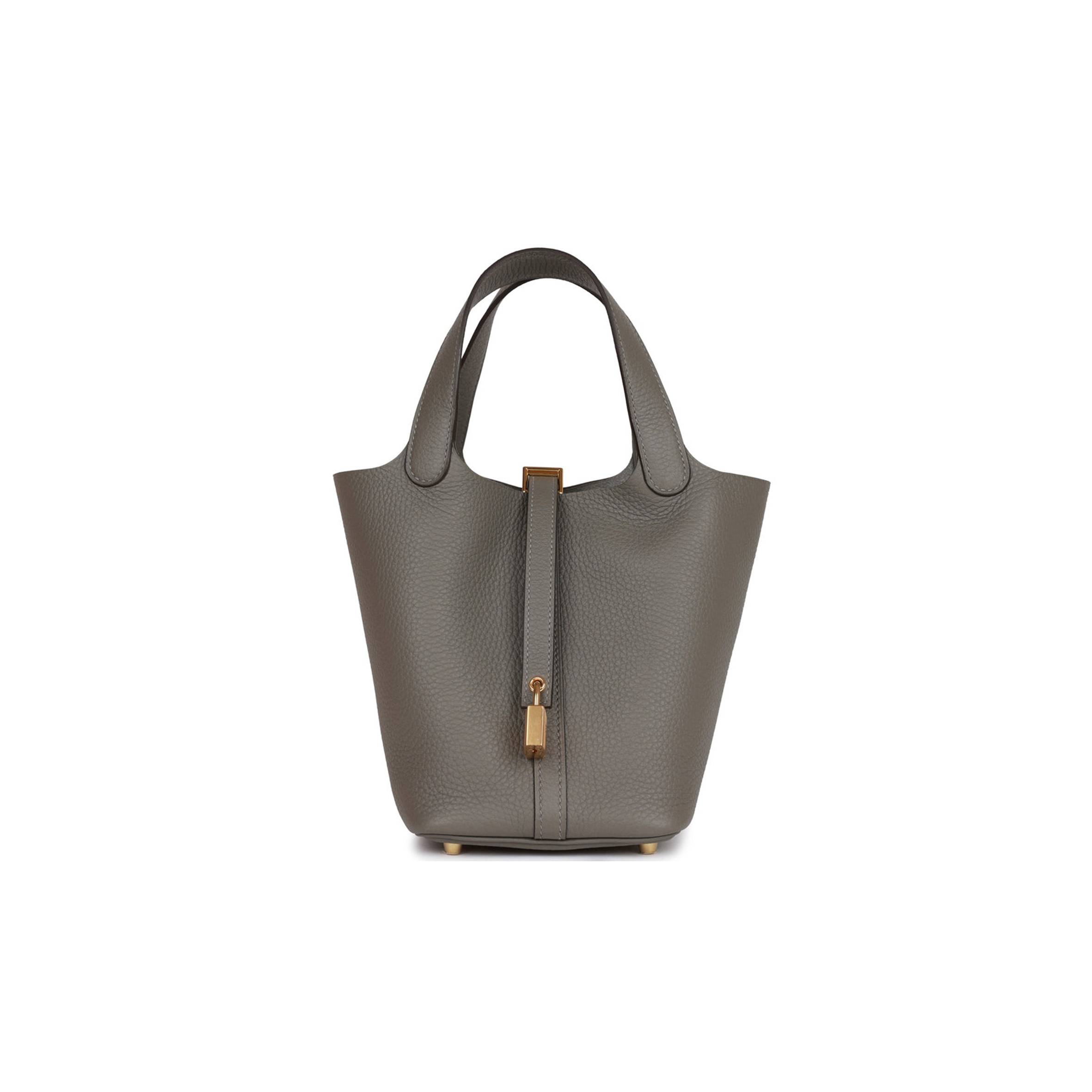 HERMES PICOTIN LOCK 18 GRIS MEYER CLEMENCE GOLD HARDWARE (18*13*18cm)