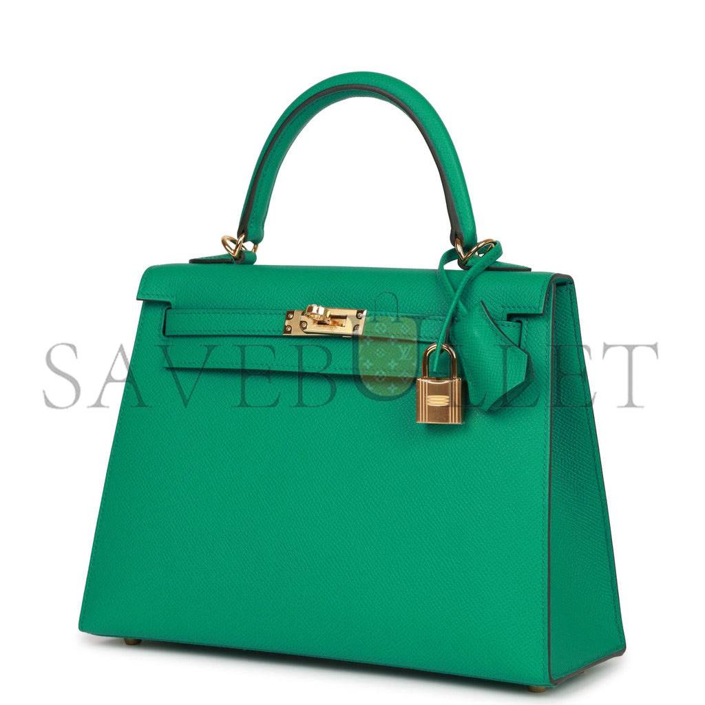 HERMES KELLY SELLIER 25 VERT JADE EPSOM GOLD HARDWARE HANDMADE  (25*17*7cm)