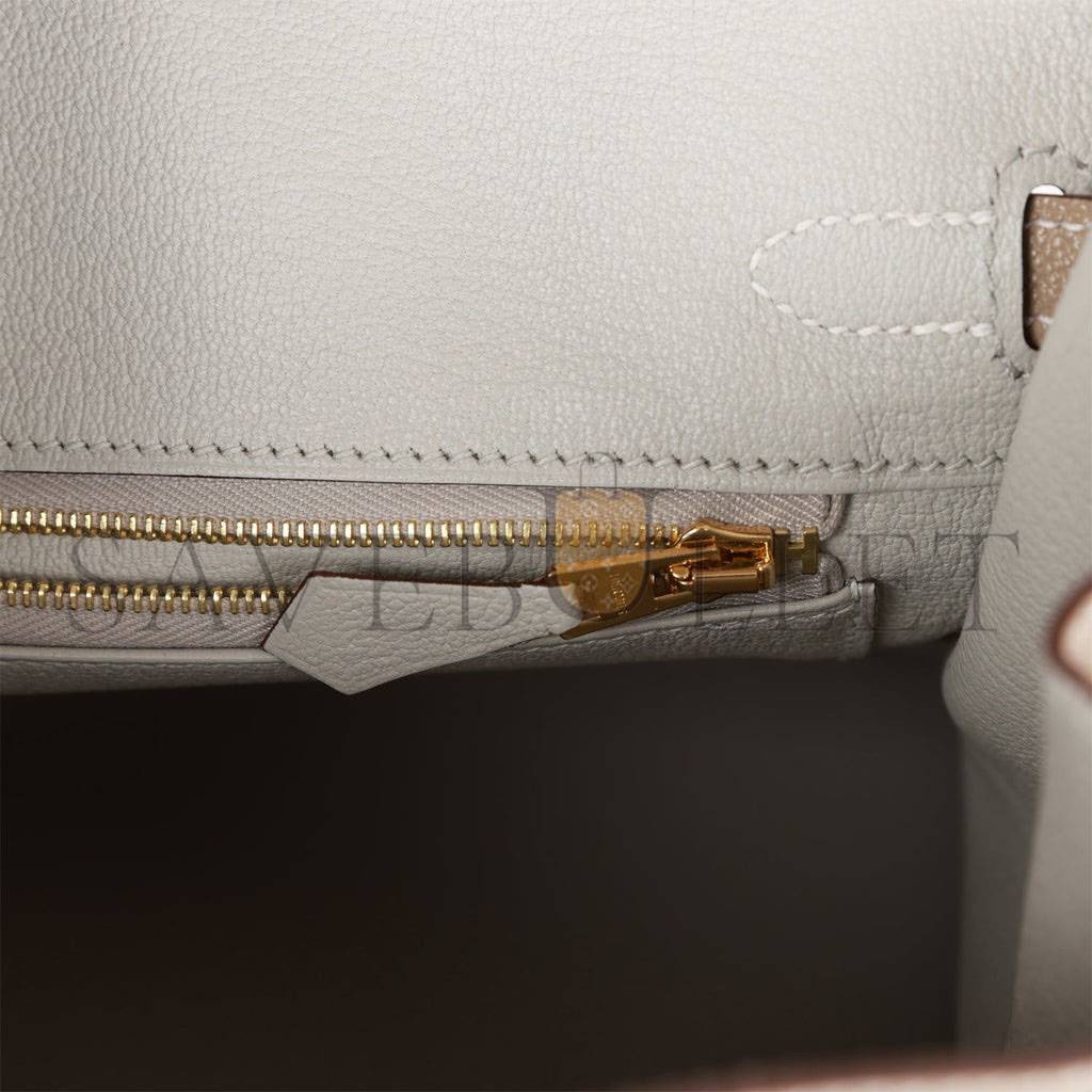 HERMES SPECIAL ORDER (HSS) BIRKIN 25 GRIS TOURTERELLE VERSO CHEVRE BRUSHED GOLD HARDWARE HANDMADE (25cm)