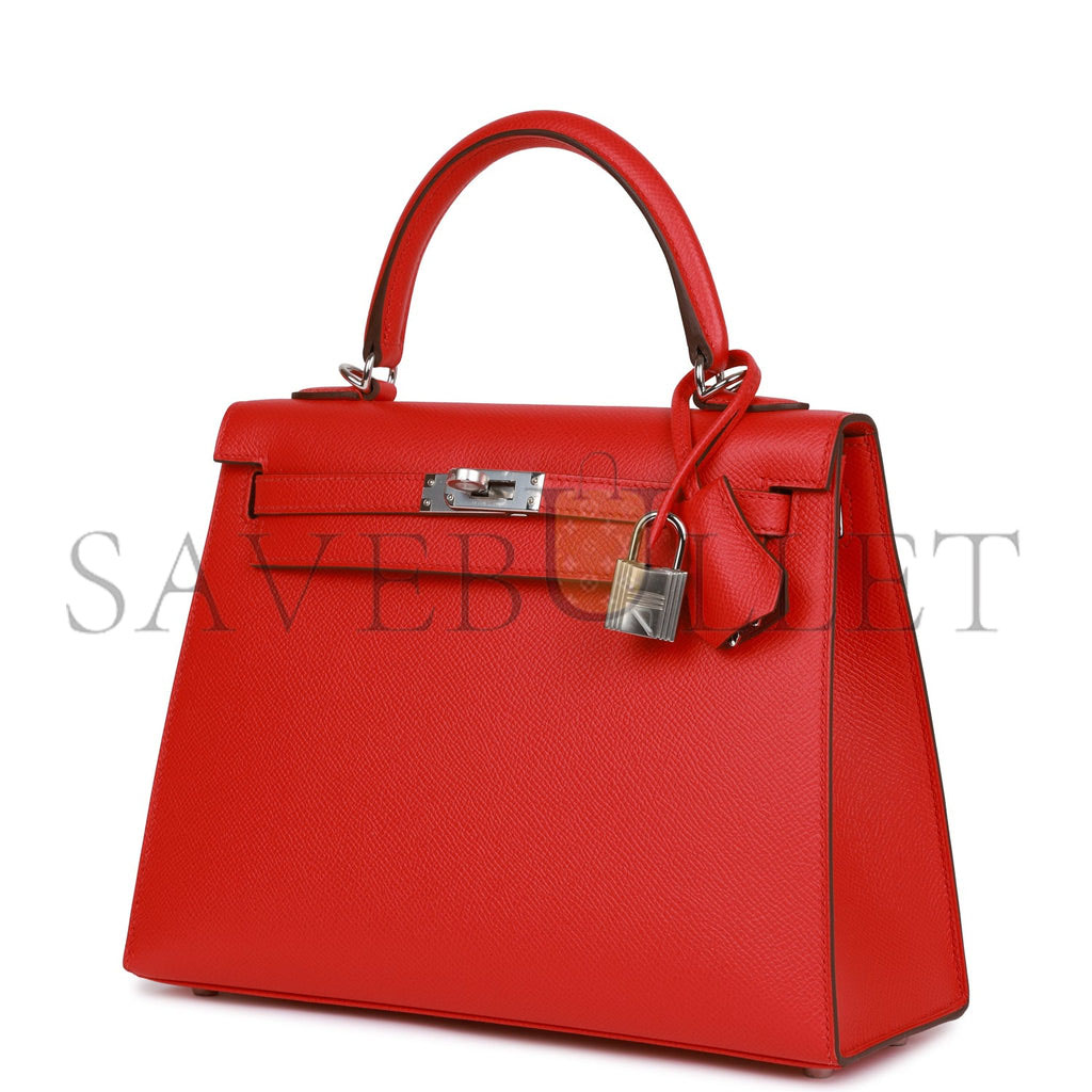 HERMES KELLY SELLIER 25 ROUGE DE COEUR VERSO EPSOM PALLADIUM HARDWARE  (25*17*7cm