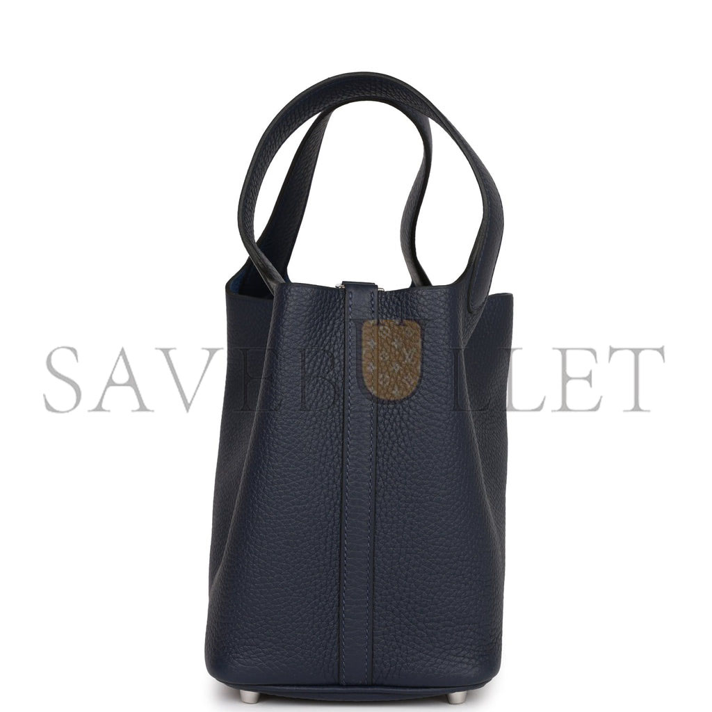 HERMES PICOTIN LOCK 18 BLEU NUIT CLEMENCE PALLADIUM HARDWARE (18*13*18cm)