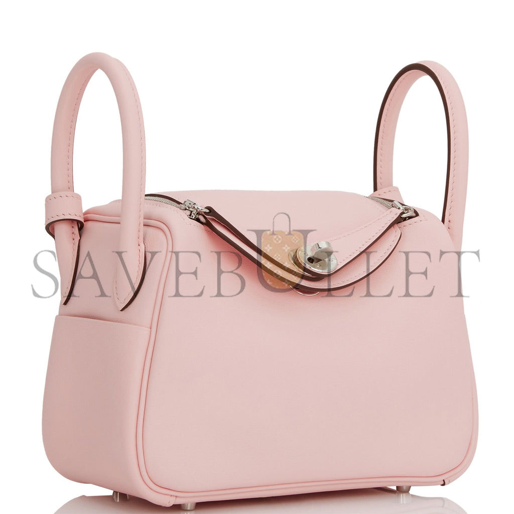 HERMES MINI LINDY ROSE SAKURA SWIFT PALLADIUM HARDWARE (19*12.5*9)