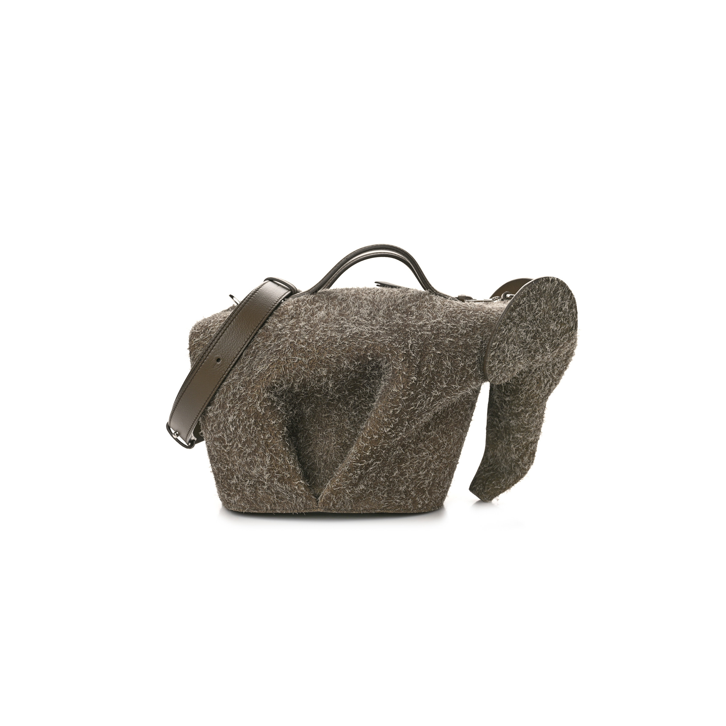 LOEWE BRUSHED SUEDE LARGE ELEPHANT CROSSBODY BAG LICHEN GREY (22*15*10cm)