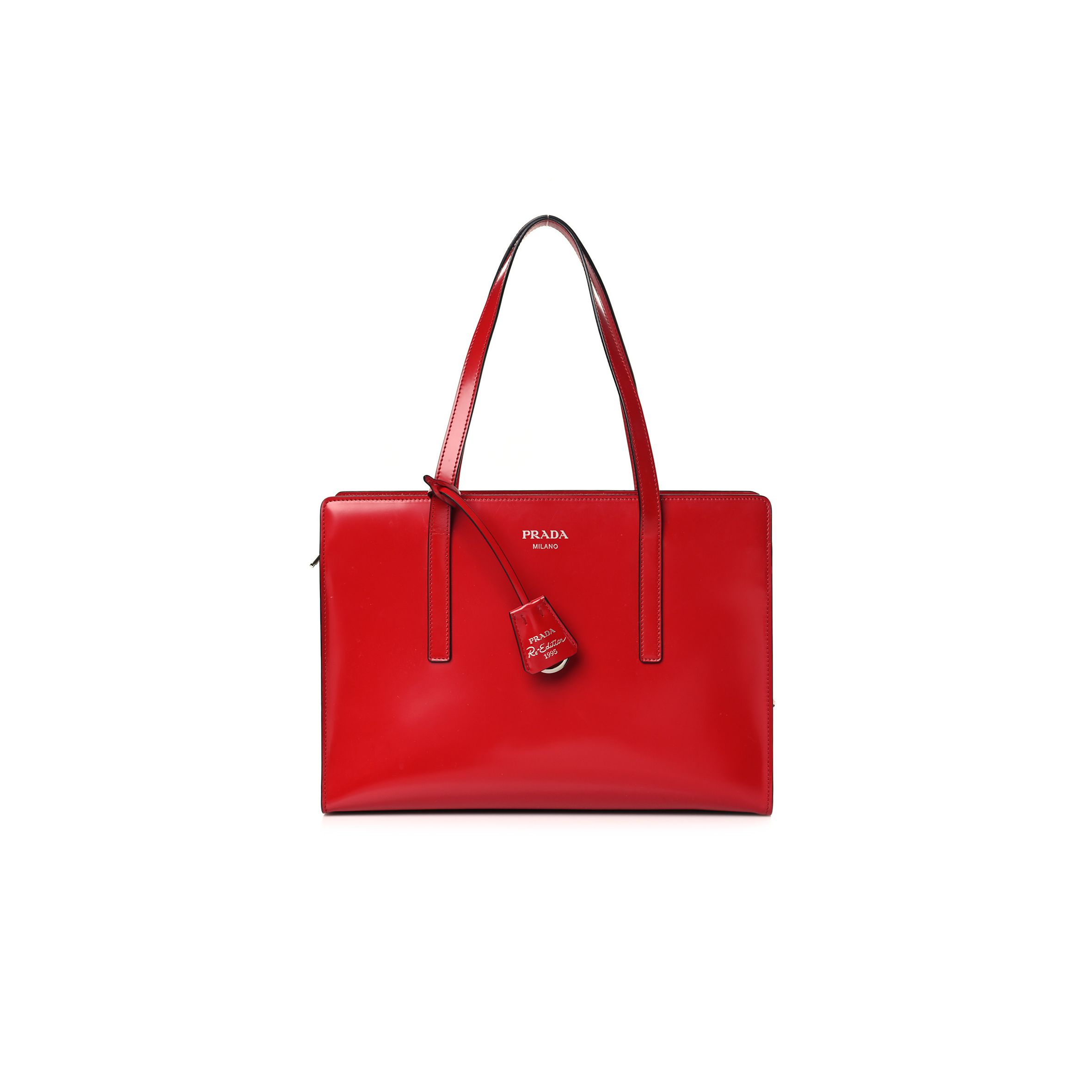 PRADA BRUSHED CALFSKIN MEDIUM RE-EDITION 1995 TOTE SCARLET (30*21*9cm)