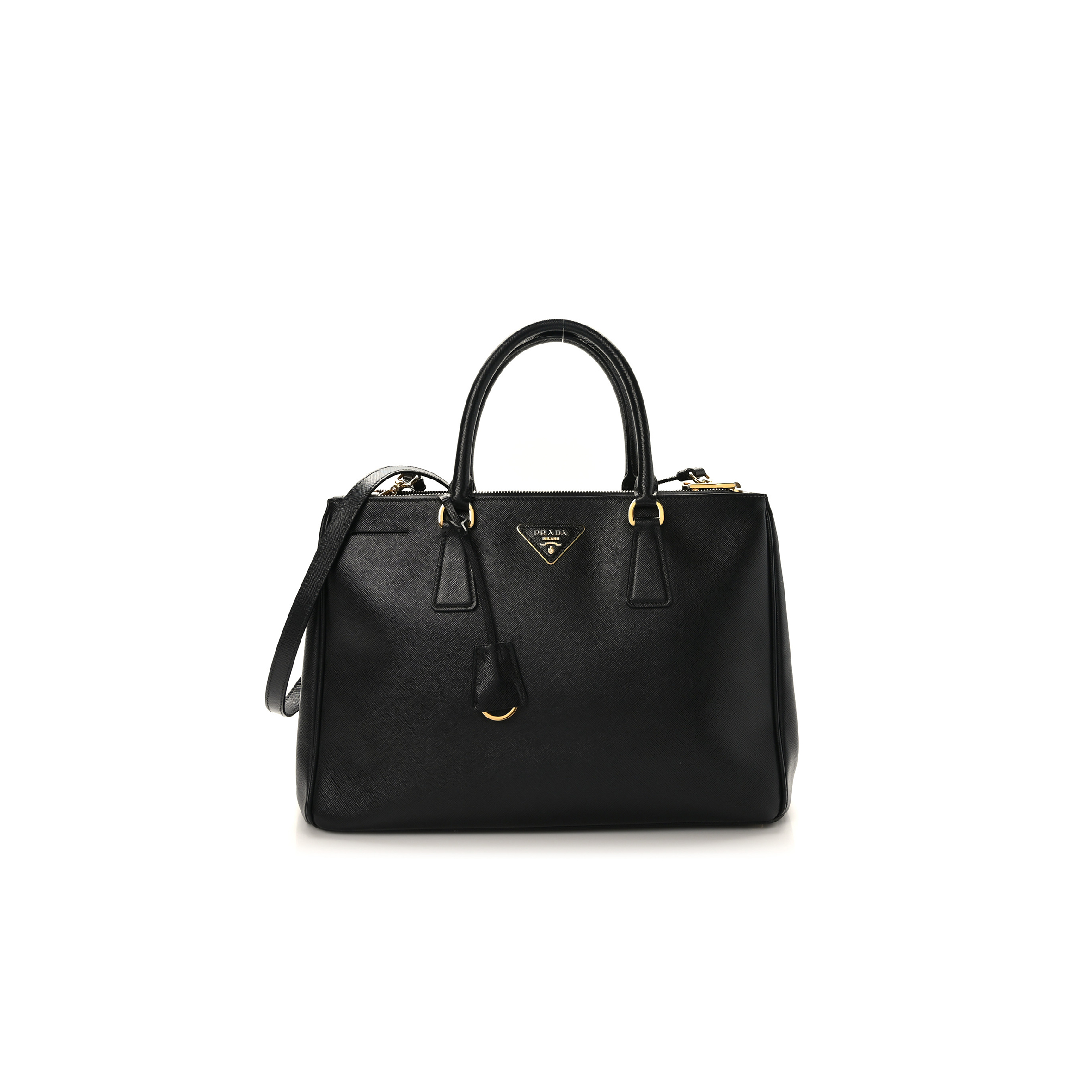 PRADA SAFFIANO MEDIUM GALLERIA DOUBLE ZIP TOTE BLACK (34*24*15cm)