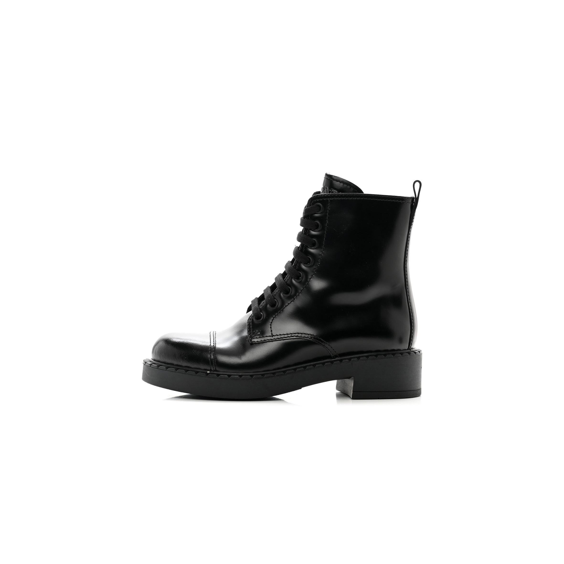 PRADA SPAZZOLATO CHOCOLATE 50MM COMBAT BOOTS 36 BLACK