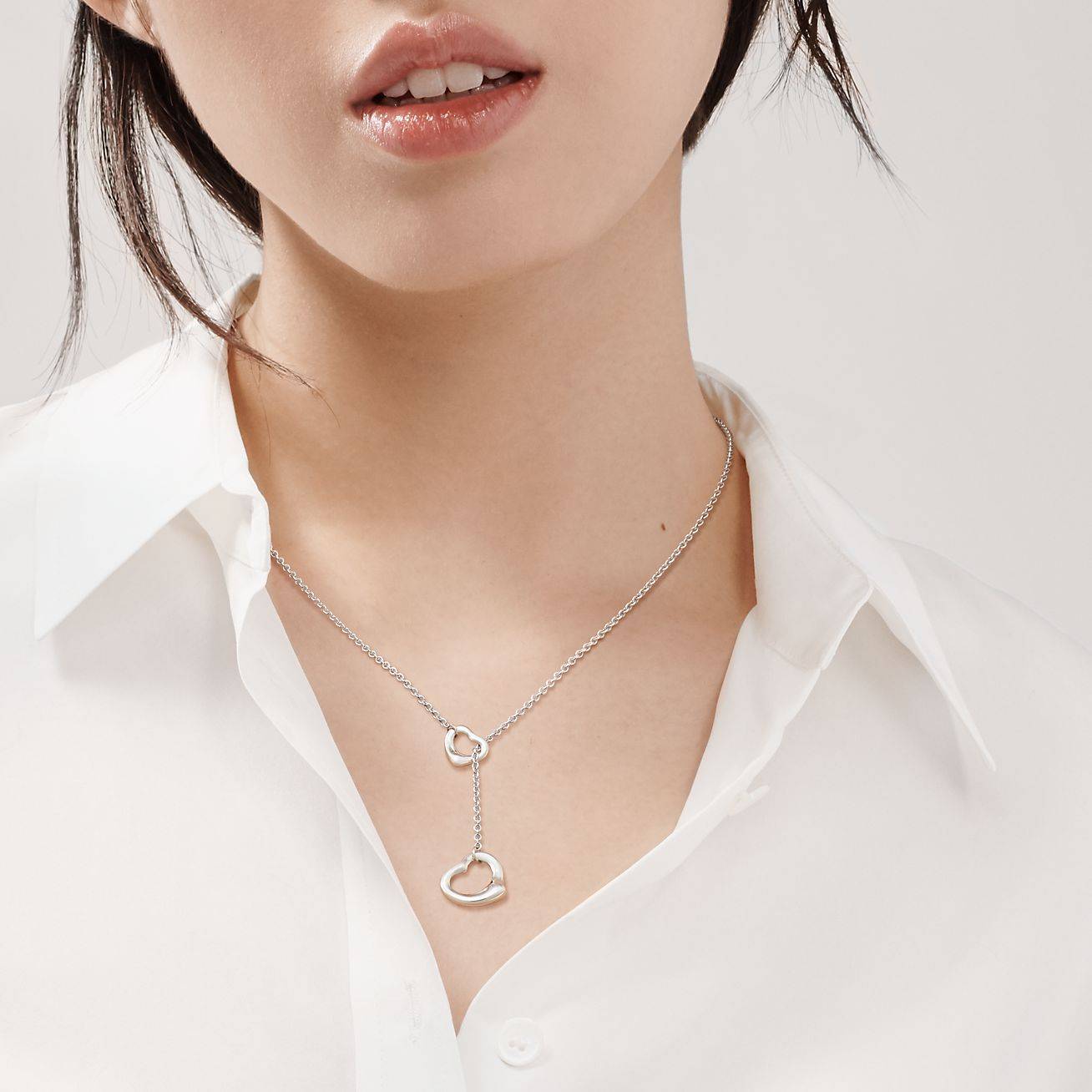 TIFFANY  ELSA PERETTI® OPEN HEART LARIAT NECKLACE IN SILVER, 16 MM