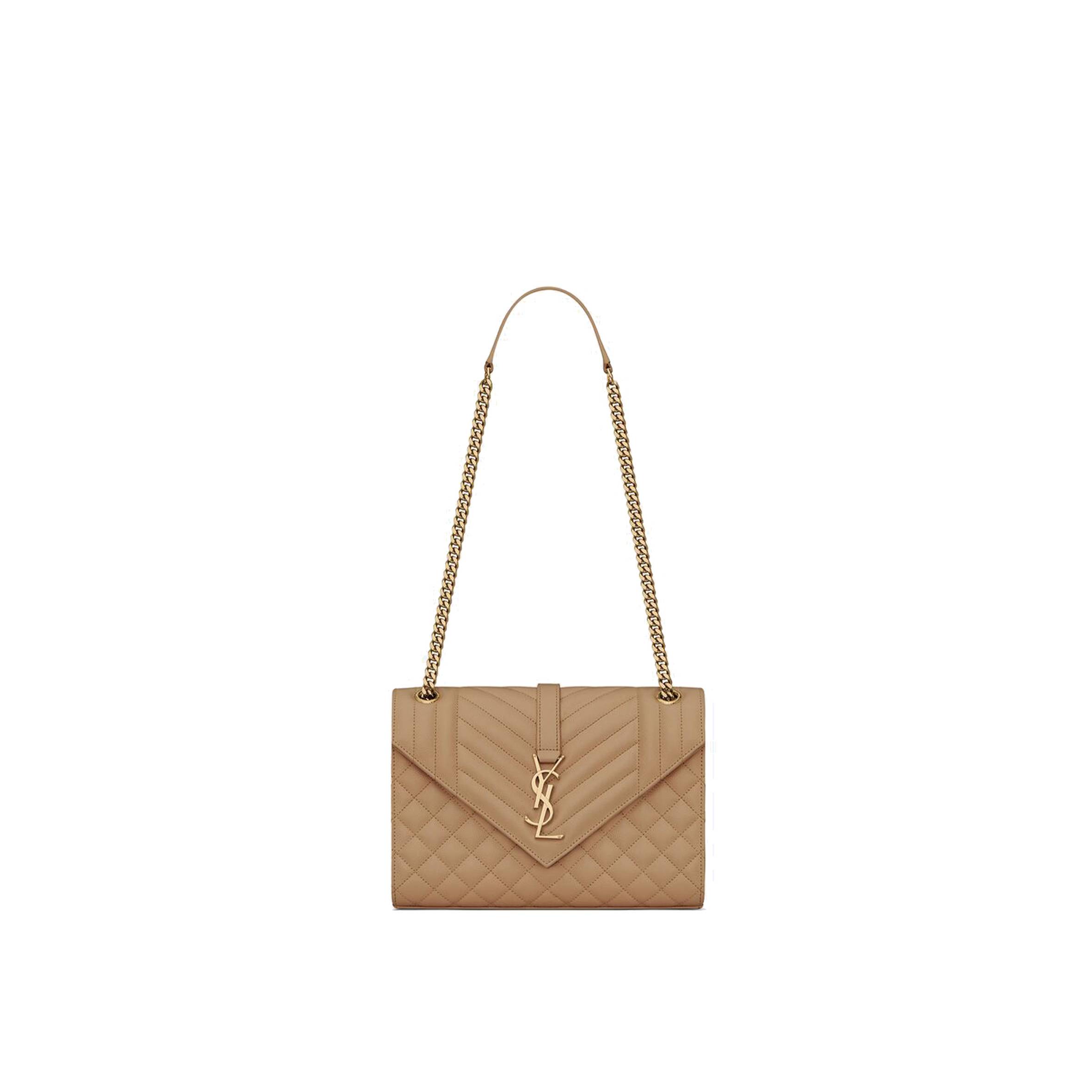 YSL ENVELOPE MEDIUM CHAIN BAG IN MIX MATELASS&EACUTE; GRAIN DE POUDRE EMBOSSED LEATHER 600185BOW912346 (24*17.5*6cm)