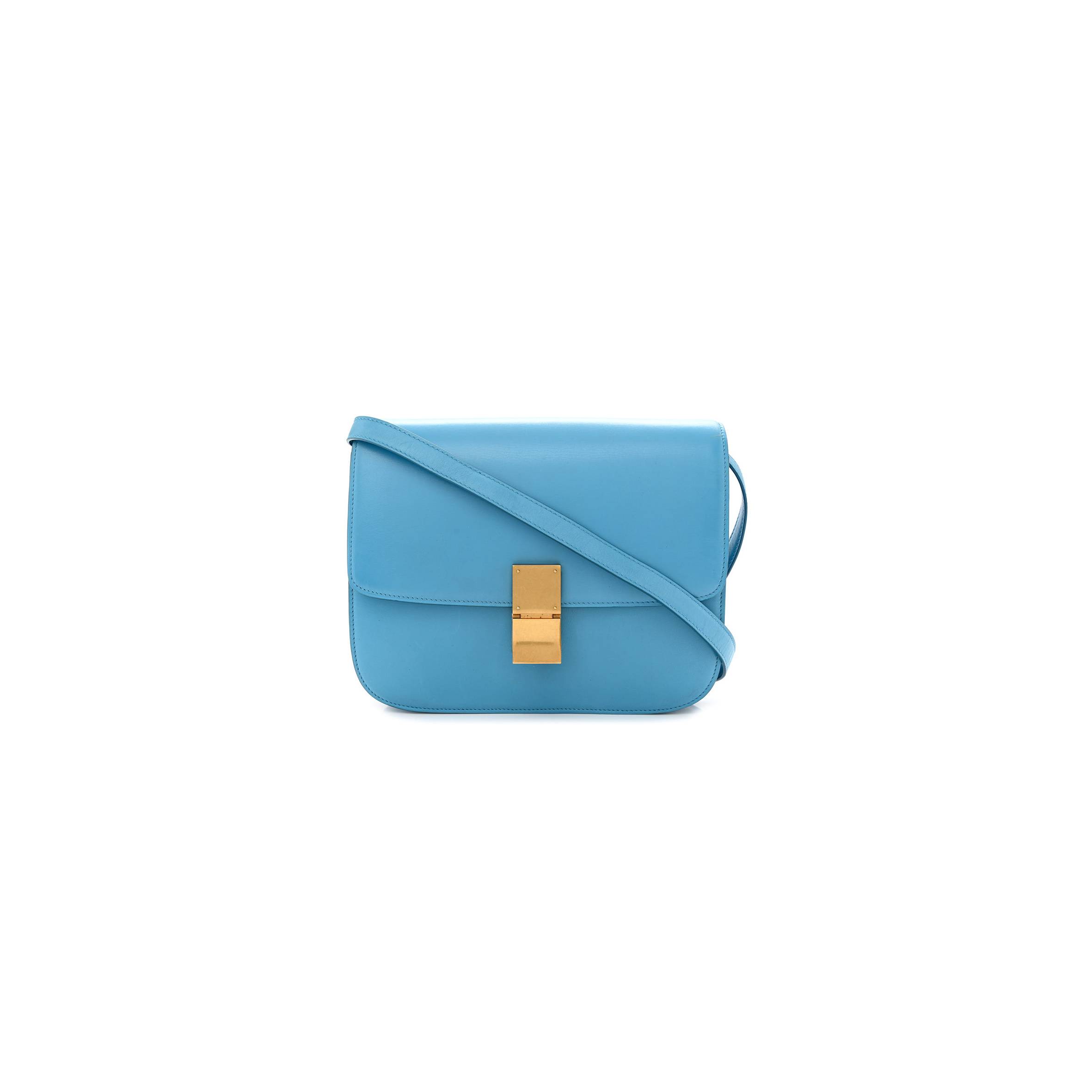 CELINE BOX CALFSKIN MEDIUM CLASSIC BOX FLAP BAG BLUE (23*18*6cm)