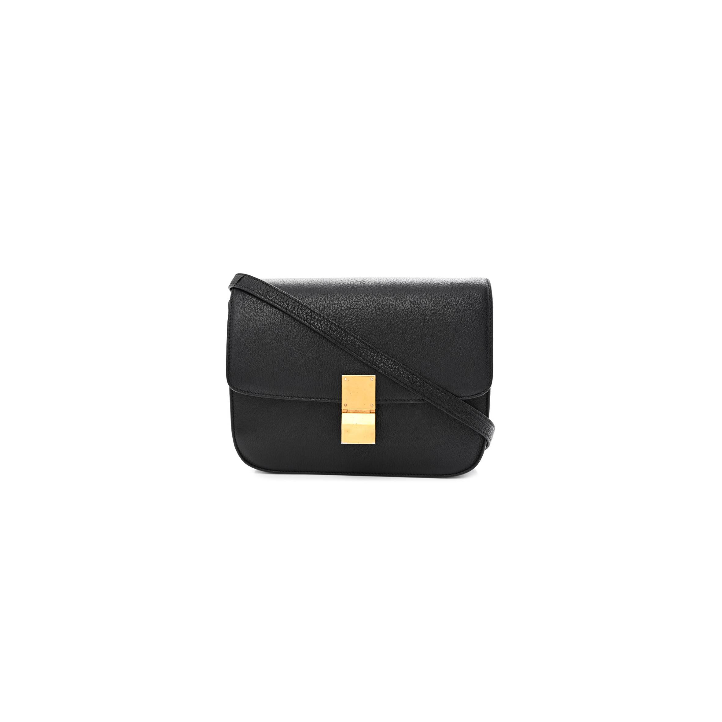 CELINE LIEGE CALFSKIN MEDIUM CLASSIC BOX FLAP BAG BLACK (24*18*7cm)