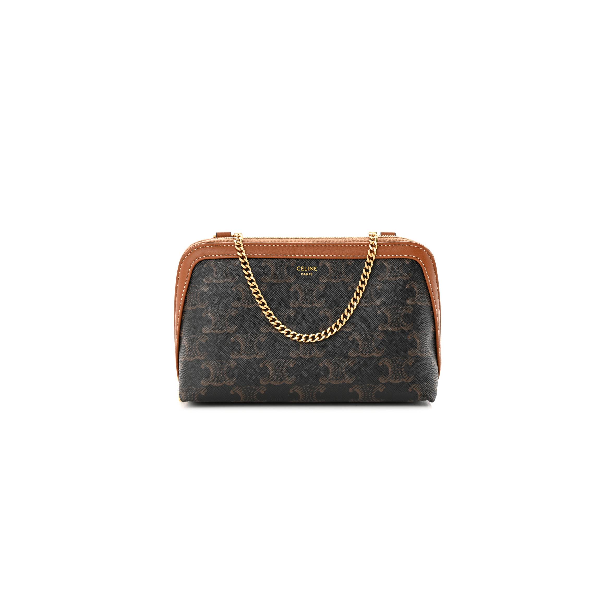 CELINE TRIOMPHE CANVAS CALFSKIN MINI CLUTCH ON CHAIN TAN (17*11*9cm)