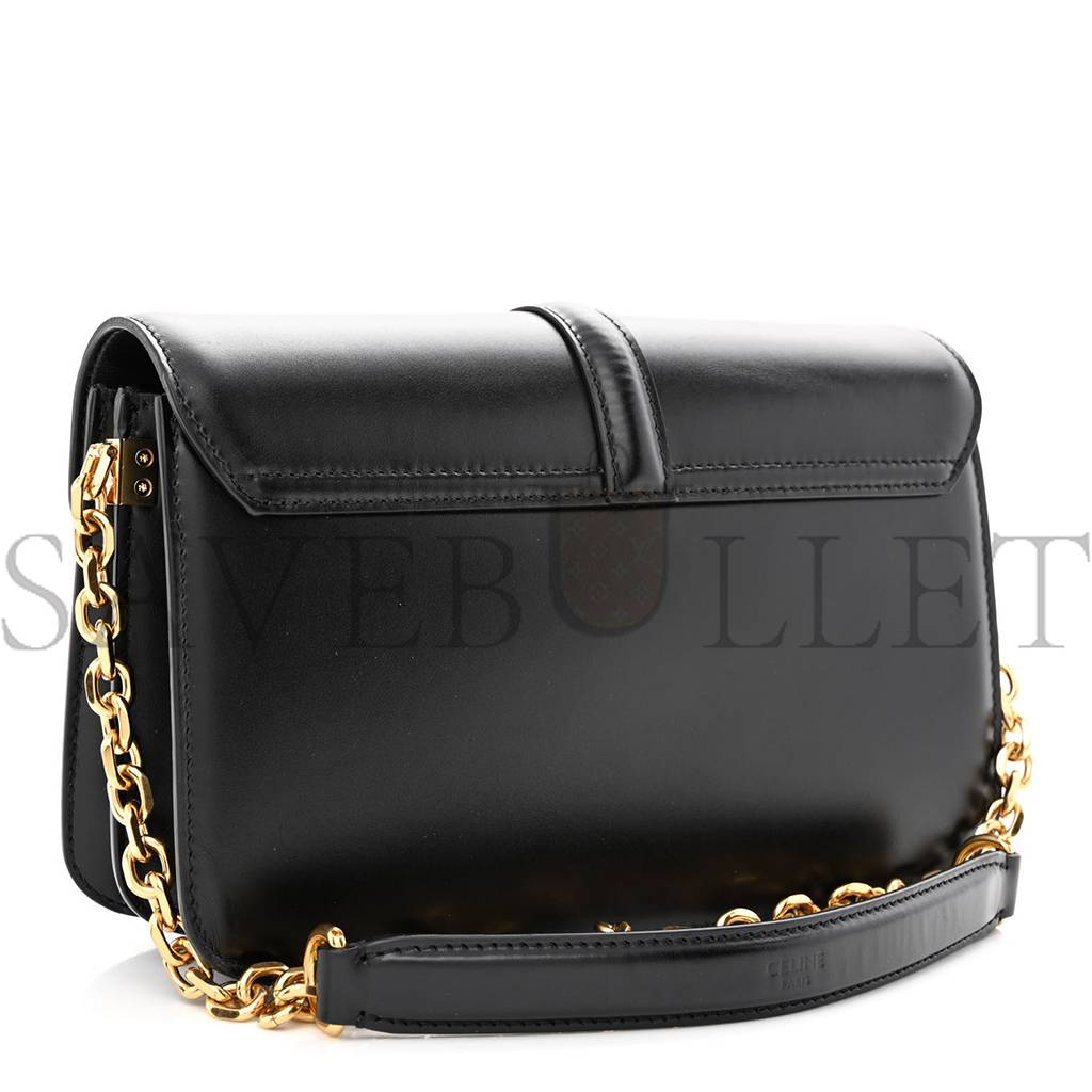 CELINE SATINATED CALFSKIN 16 CHAIN BAG BLACK (23*14*7cm)